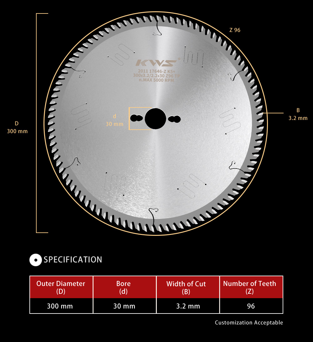 300mm 96t TCT Universal Saw Blade cutting solid wood/MDF/plywood/laminated panels for Table Saw