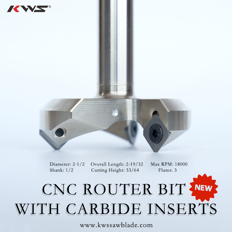 KWS 2-1/2 Dia x 53/64 x 1/2 Shank CNC Router Bit with Carbide Insert
